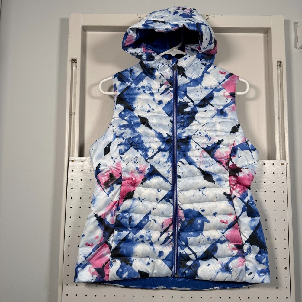 Spyder Timeless Down Puffer Vest Womens Small Multicolor Hooded Pockets Full Zip